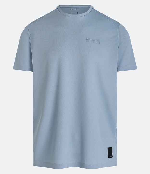 Camiseta Esportiva em Dry Fit com Lettering Athletic e Textura Furadinha Azul Celeste 6