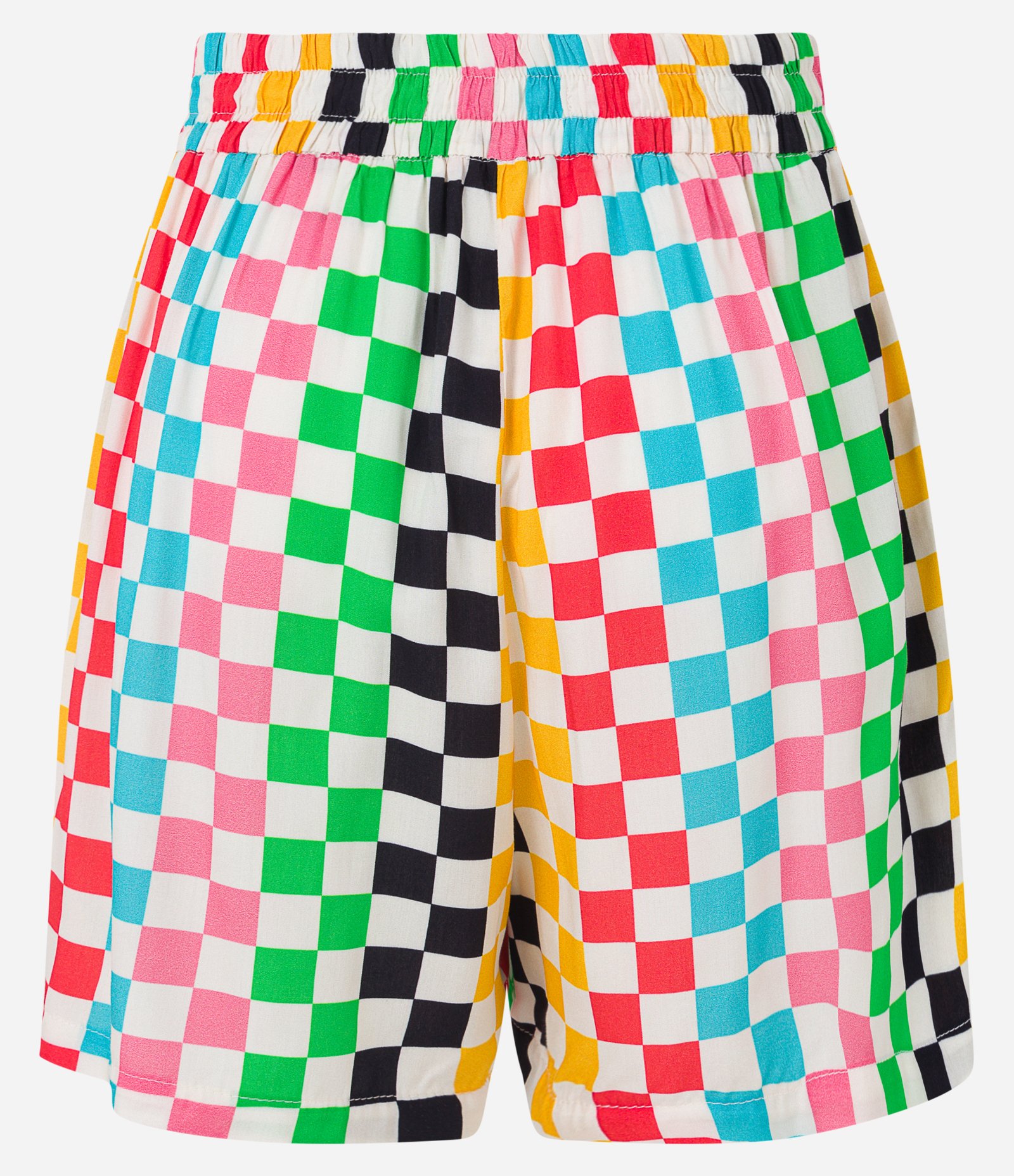 Short Curto em Viscose com Preguinhas e Estampa Quadriculada Multicores 2