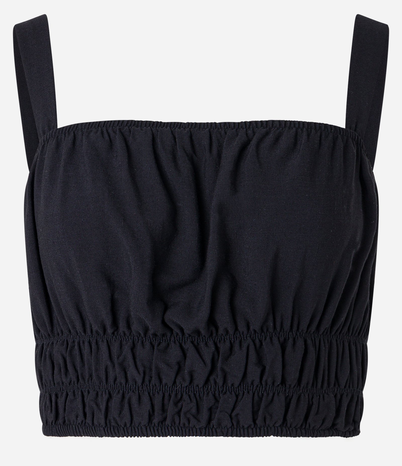 Blusa Cropped em Viscose com Elástico na Barra e Decote Preto 1