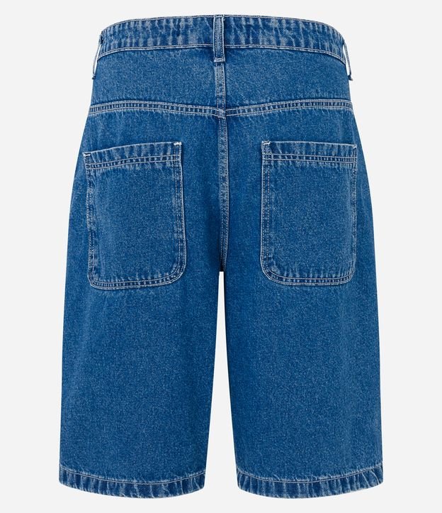 Bermuda Baggy Jeans com Pesponto Contrastante Azul Médio 6