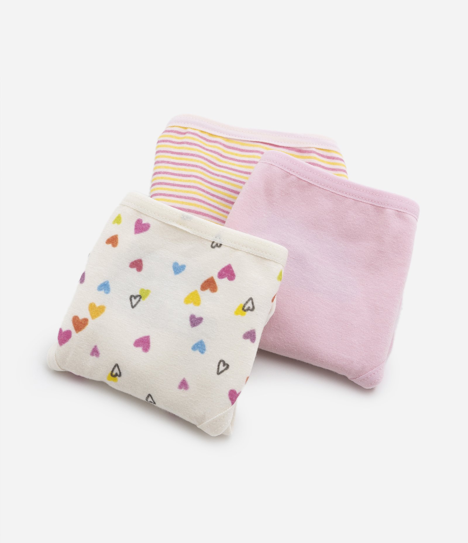 Kit 03 Calcinhas Infantis em Algodão com Corações e Listras - Tam 4 a 14 Anos Multicores 3