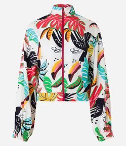 Jaqueta Bomber em Viscose com Estampa Tropical