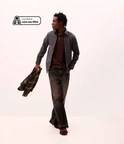 Camisa em Algodão com Botões Frontais e Efeito Mescla