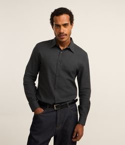 Camisa em Algodão com Botões Frontais e Efeito Mescla