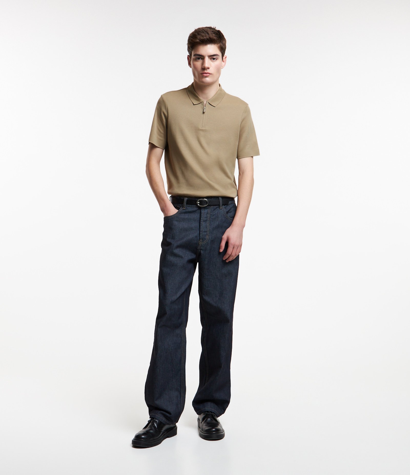 Camisa Polo em Algodão com Zíper na Gola Bege 2