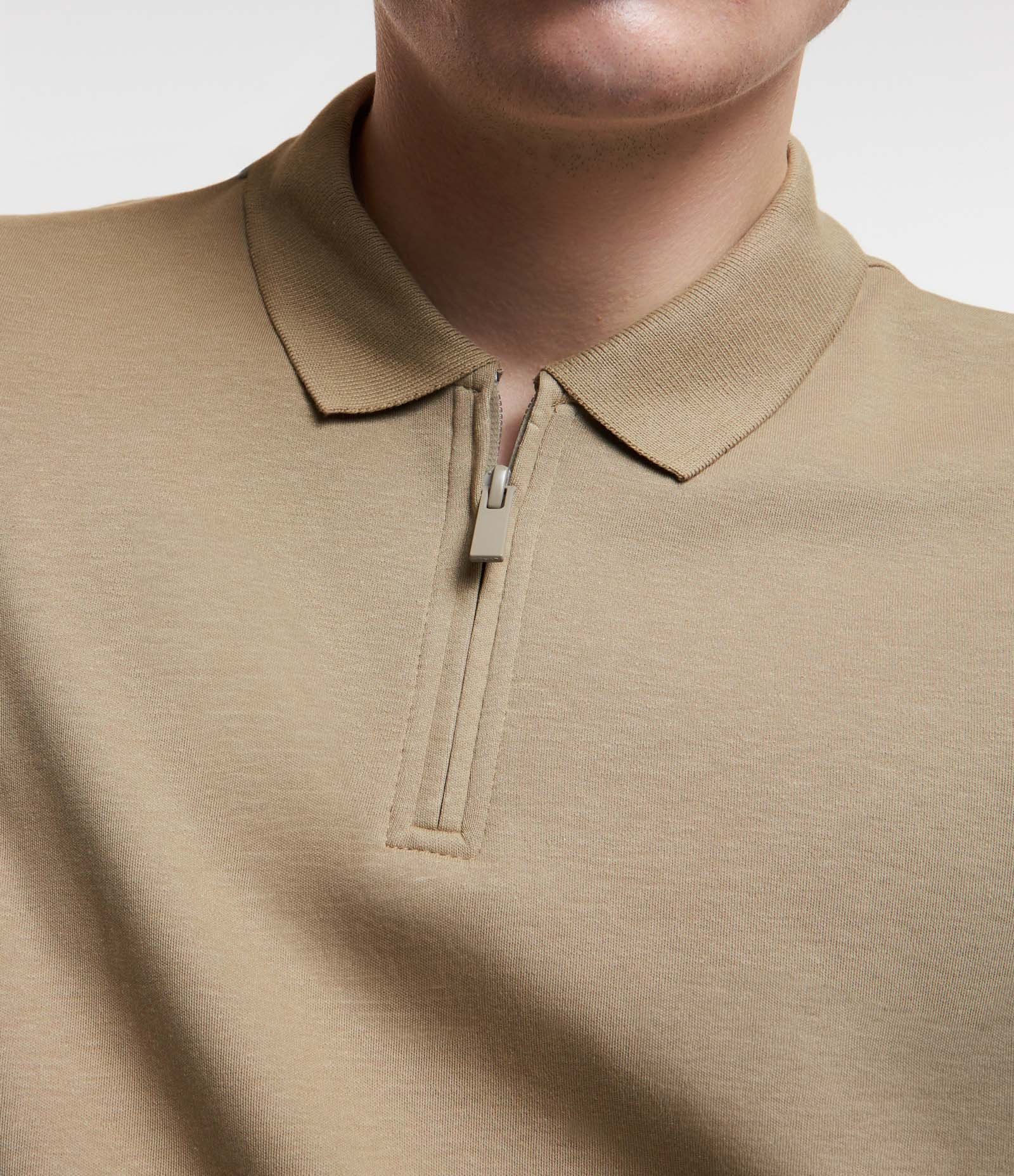 Camisa Polo em Algodão com Zíper na Gola Bege 3