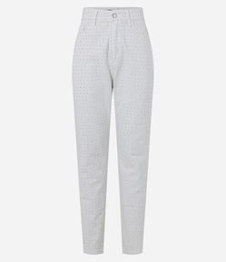 Calça Anos 90 em Sarja com Cintura Alta e Strass Aplicados