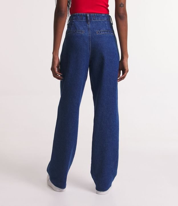 Pantalón Wide Leg Jeans Sastrería con Pliegues y Bolsillo Incorporado Azul 3