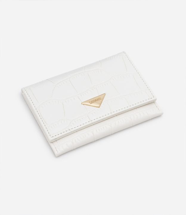Carteira Envelope Pequena com Textura Croco Off White 1