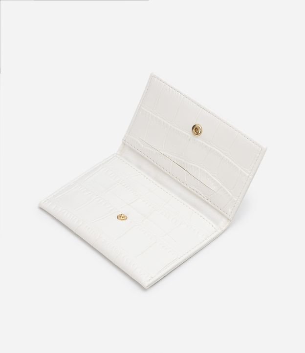 Carteira Envelope Pequena com Textura Croco Off White 4