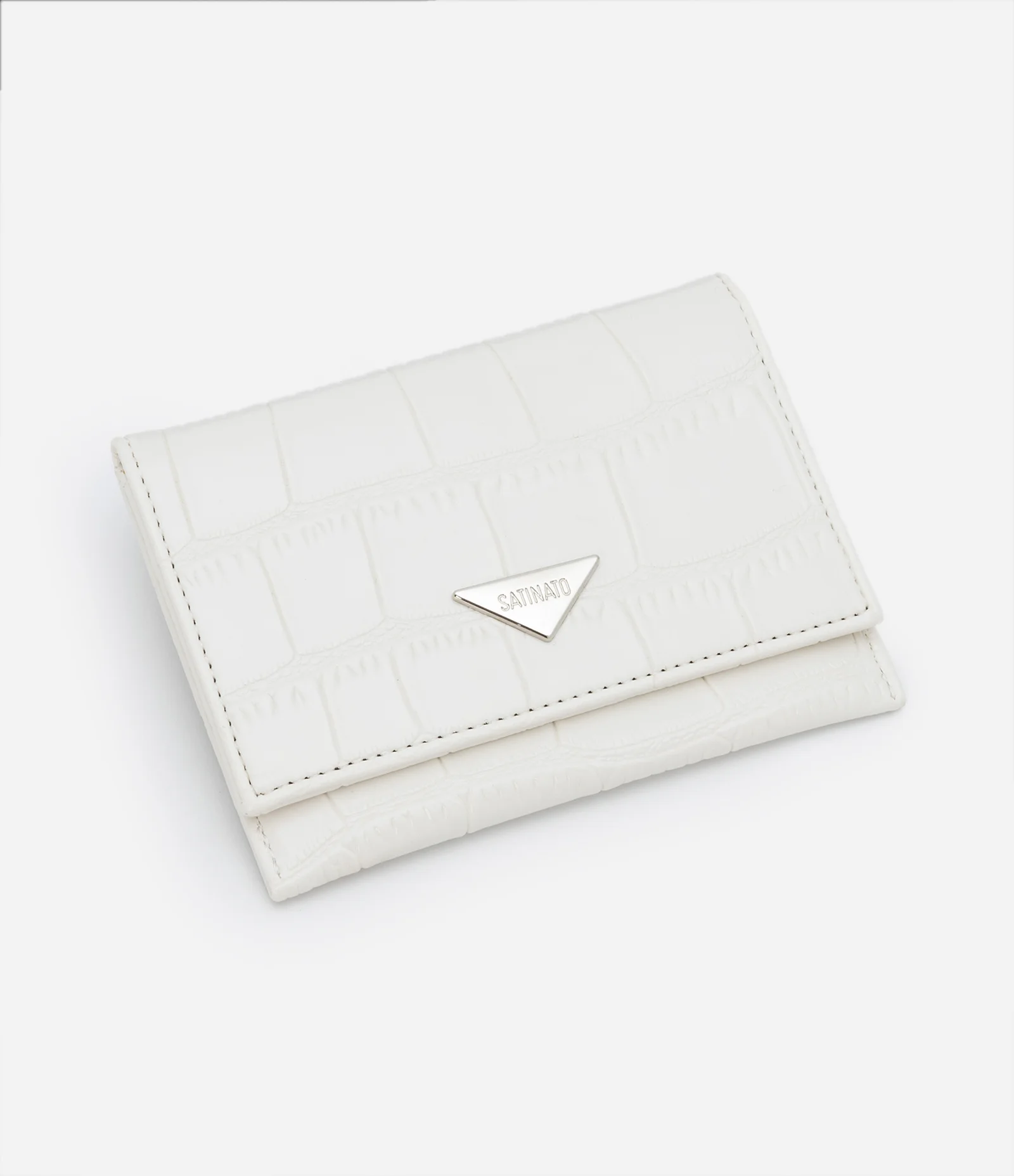 Carteira Envelope Pequena em PU com Textura Croco Off White 1