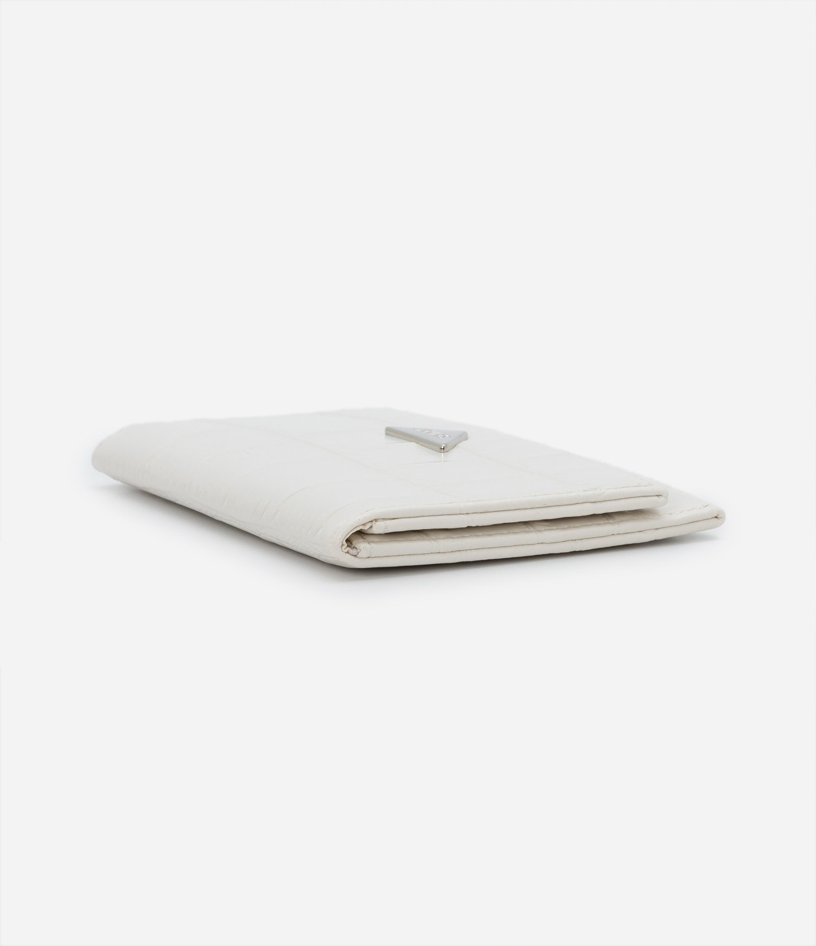 Carteira Envelope Pequena em PU com Textura Croco Off White 3