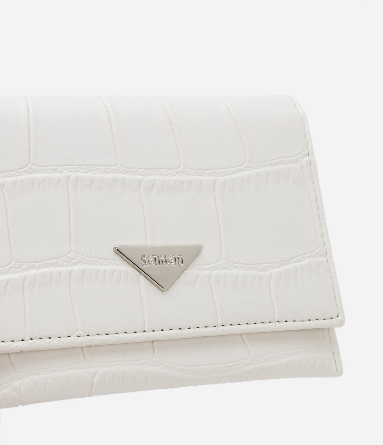 Carteira Envelope Pequena em PU com Textura Croco Off White 4