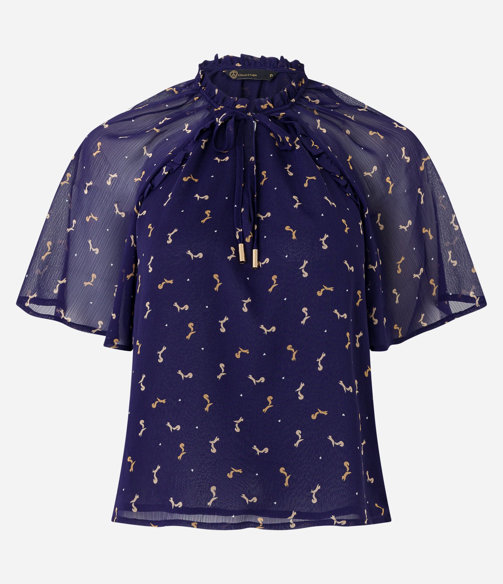 Blusa em Chiffon com Amarração e Estampa Esquilos Azul 1