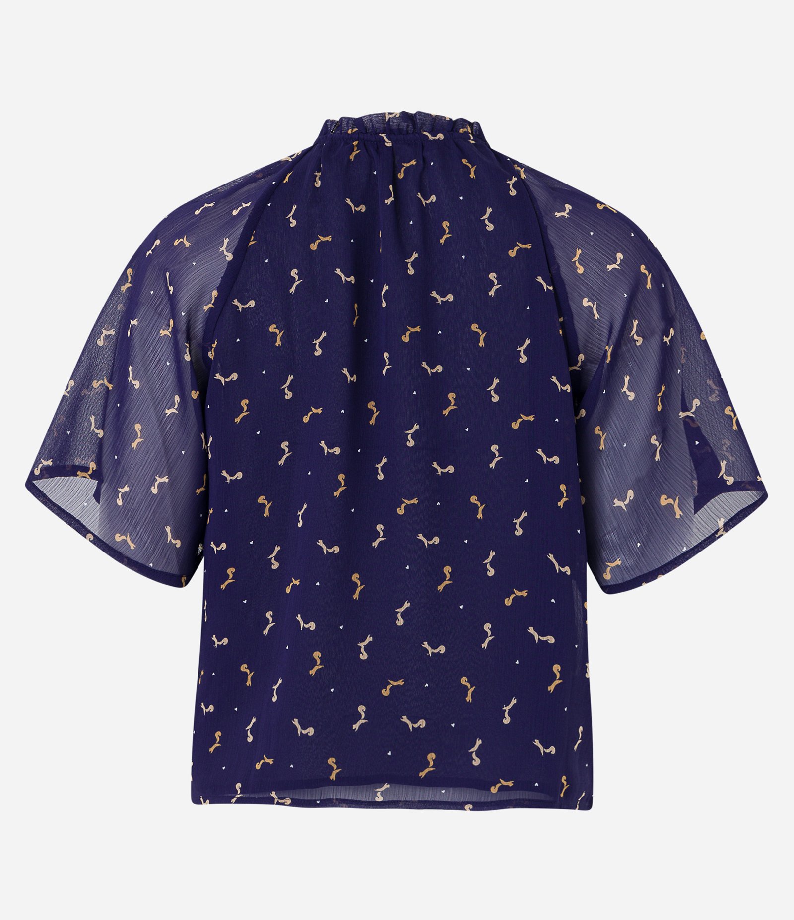 Blusa em Chiffon com Amarração e Estampa Esquilos Azul 2