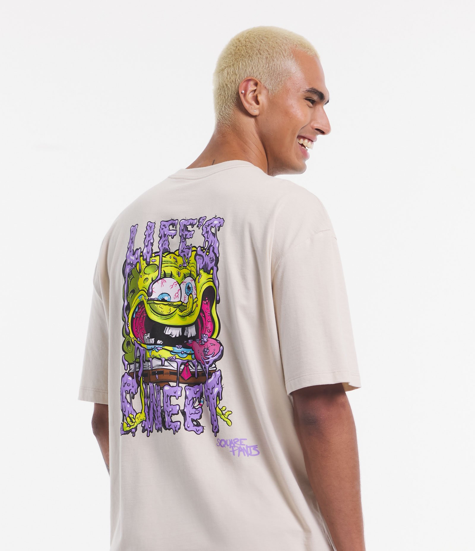 Camiseta Manga Curta em Meia Malha com Bob Esponja Estampado Bege 5