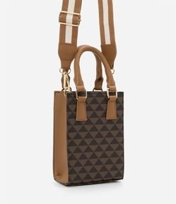 Bolsa Transversal Porta Celular em Material Sintético com Estampa Triângulos