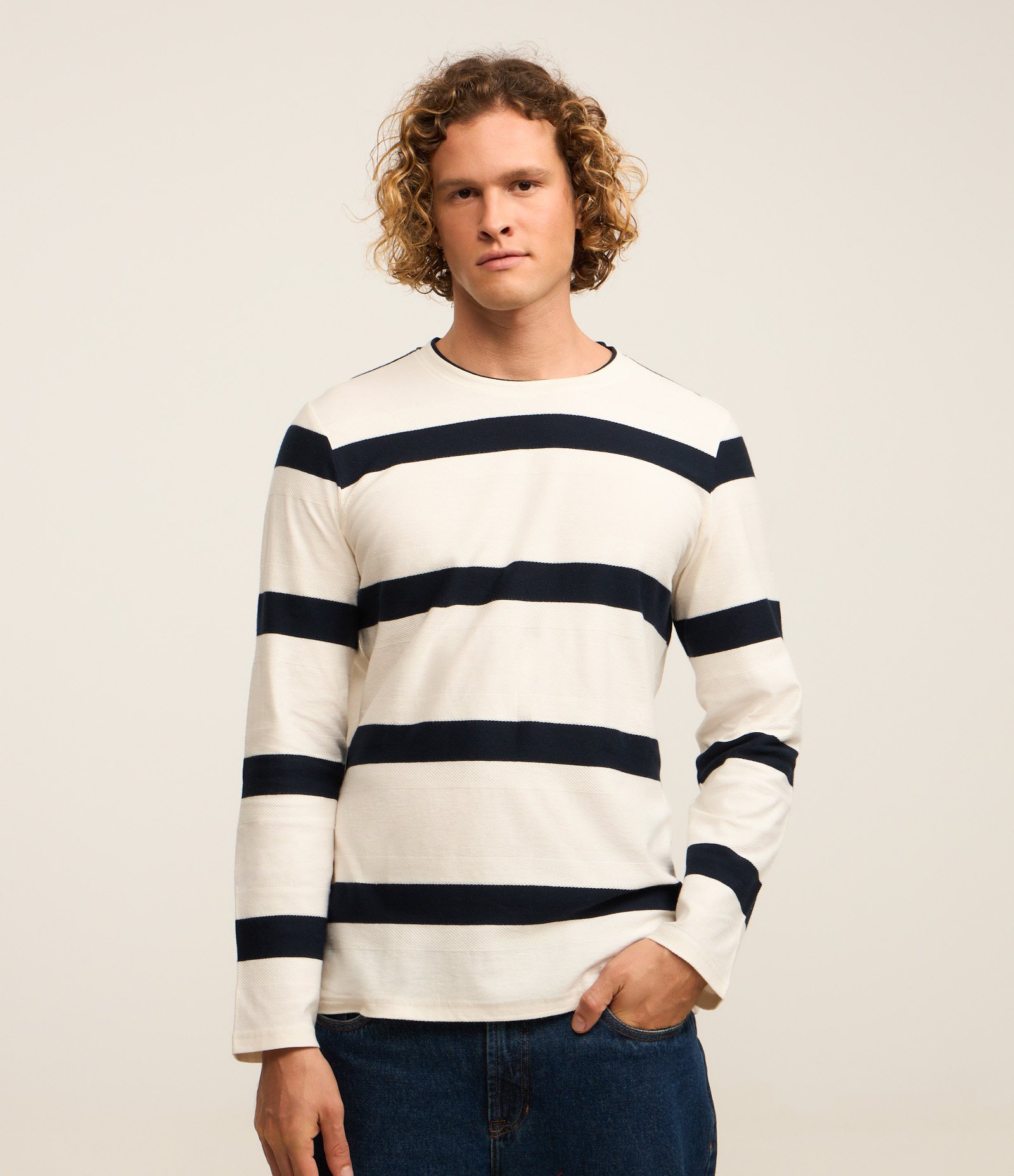 Camiseta em Algodão com Estampa Listrada Off White 1