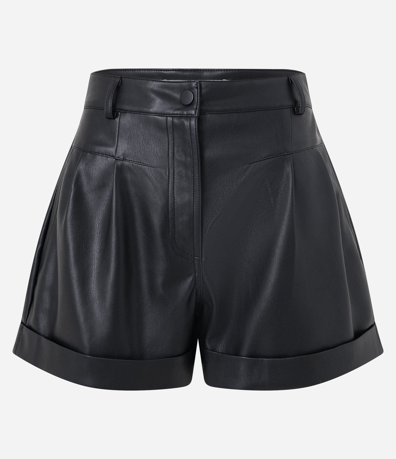 Short Alfaiatado em PU com Pregas e Barra Dobrada Preto 5