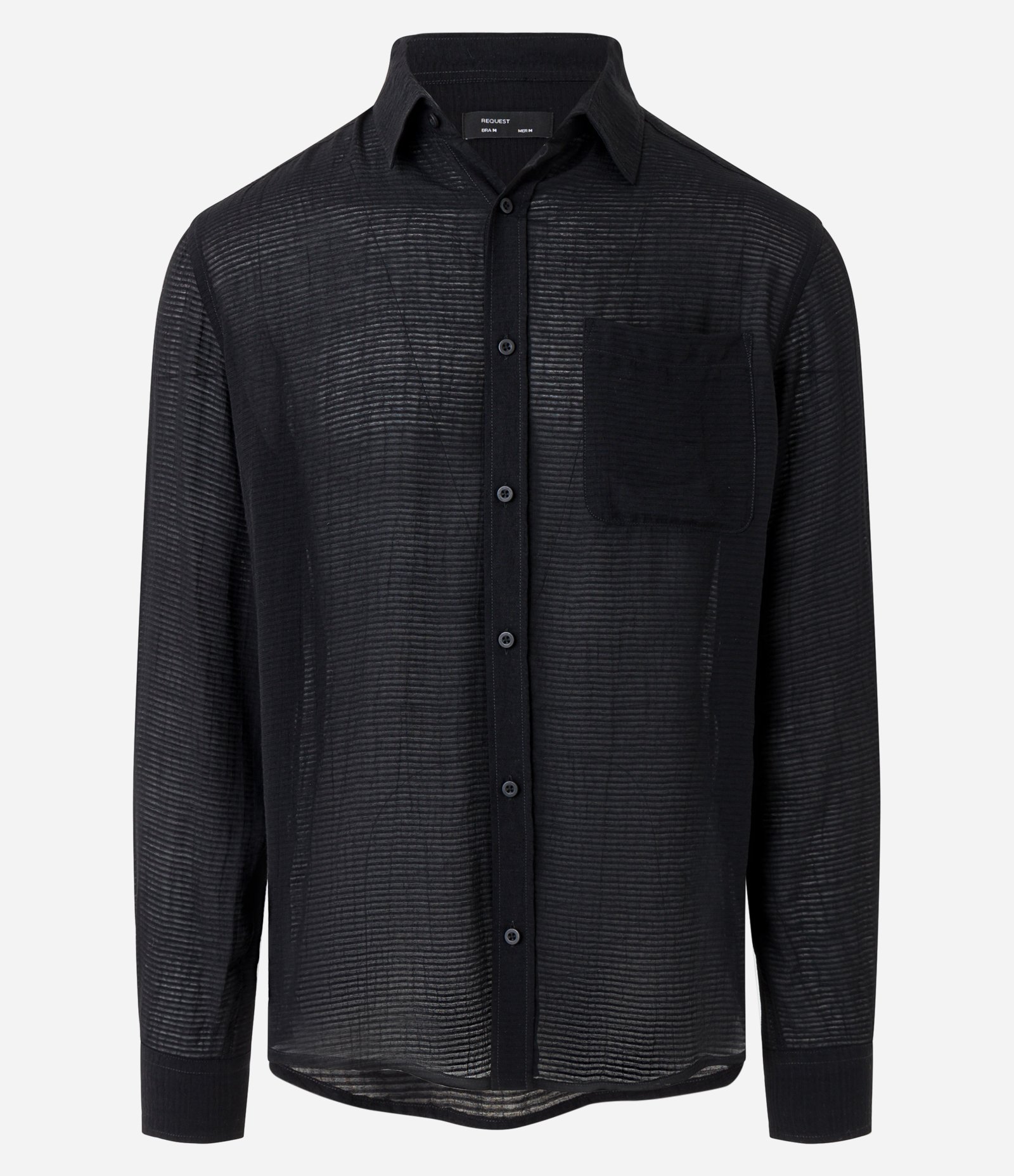 Camisa Fluida em Viscose com Bolso e Texturas Preto 8