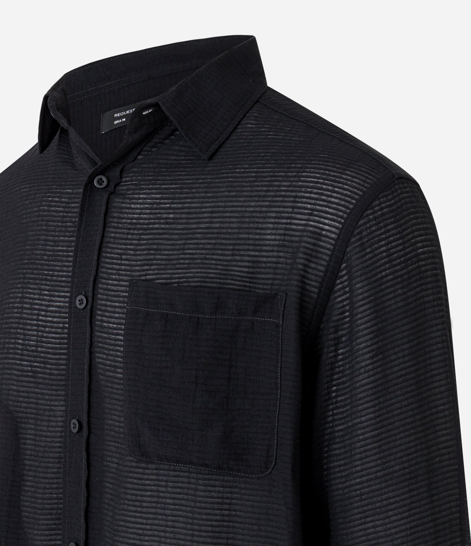 Camisa Fluida em Viscose com Bolso e Texturas Preto 9