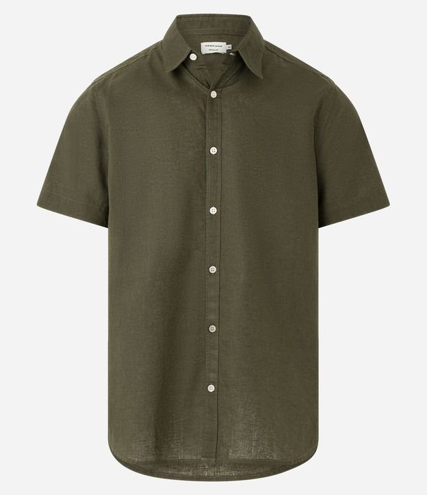 Camisa Comfort Básica em Linho com Manga Curta Verde Escuro 6