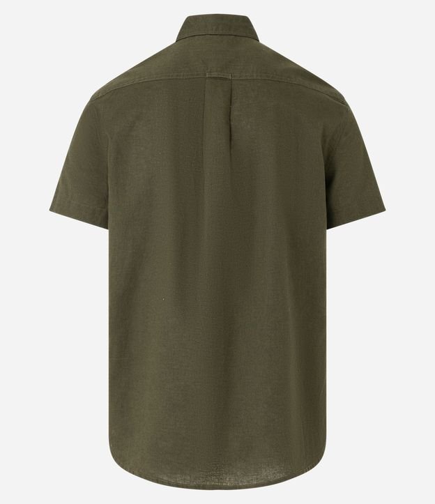 Camisa Comfort Básica em Linho com Manga Curta Verde Escuro 7