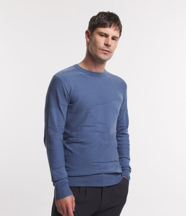 Suéter Comfort em Viscose com Textura e Punho Ajustado Azul 1