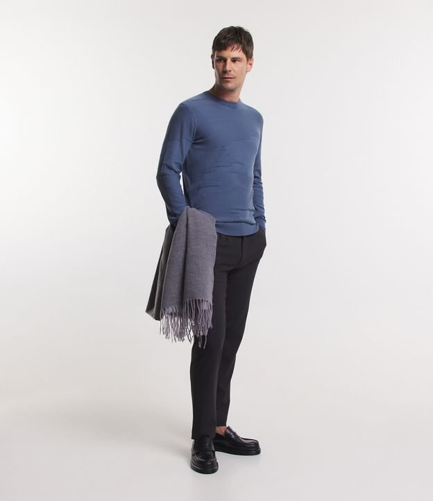 Suéter Comfort em Viscose com Textura e Punho Ajustado Azul 2