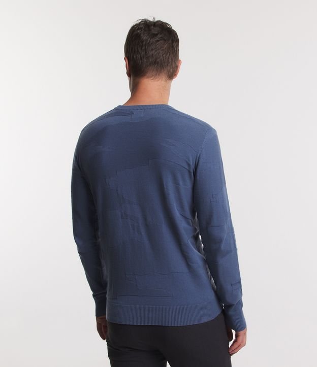 Suéter Comfort em Viscose com Textura e Punho Ajustado Azul 3