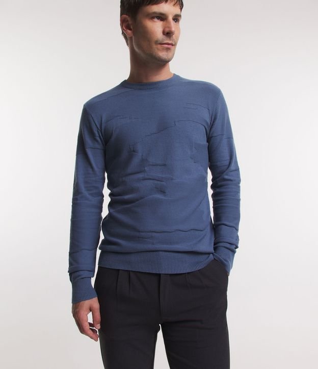 Suéter Comfort em Viscose com Textura e Punho Ajustado Azul 4