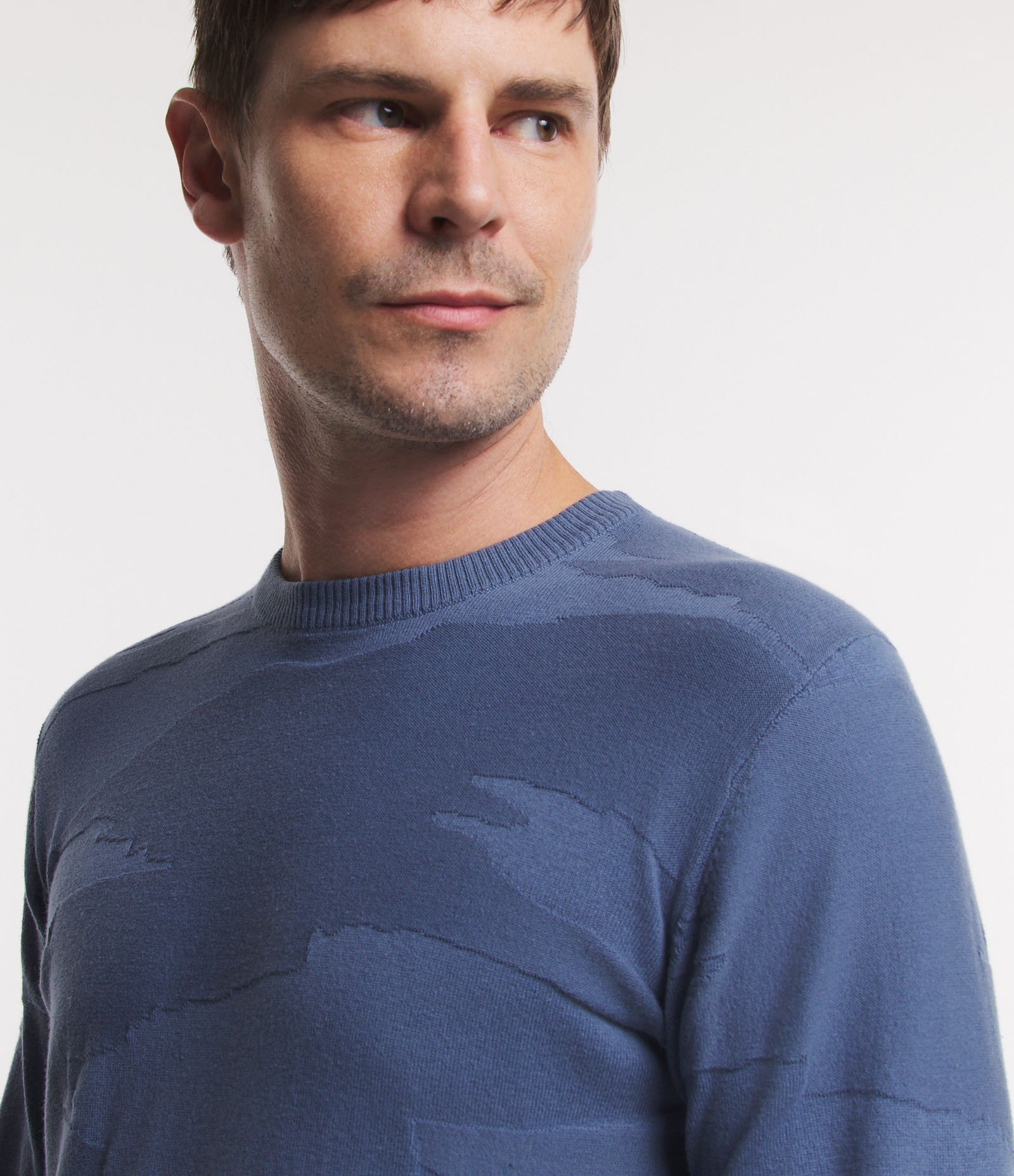 Suéter Comfort em Viscose com Textura e Punho Ajustado Azul 5