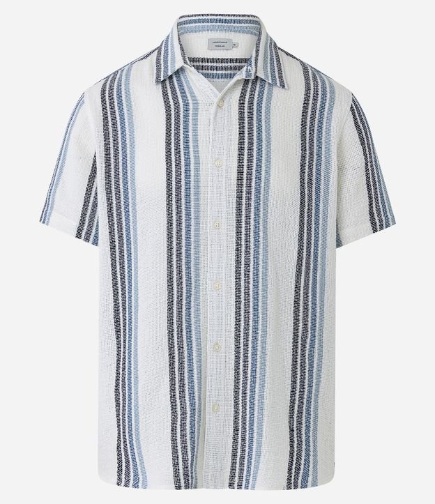 Camisa Texturizada em Algodão com Estampa de Listras