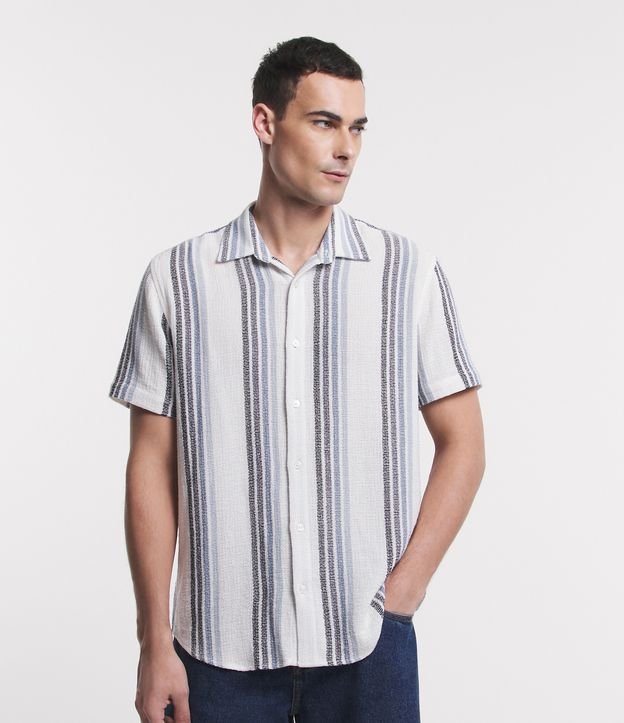 Camisa Texturizada em Algodão com Estampa de Listras