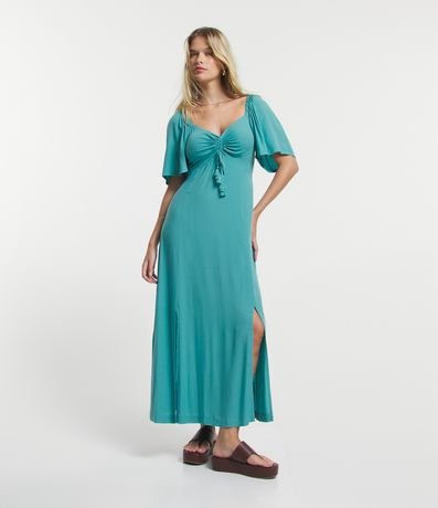 Vestido New Midi em Viscose com Franzidinho no Busto Menor preço em Vestido New Midi em Viscose com Franzidinho no Busto