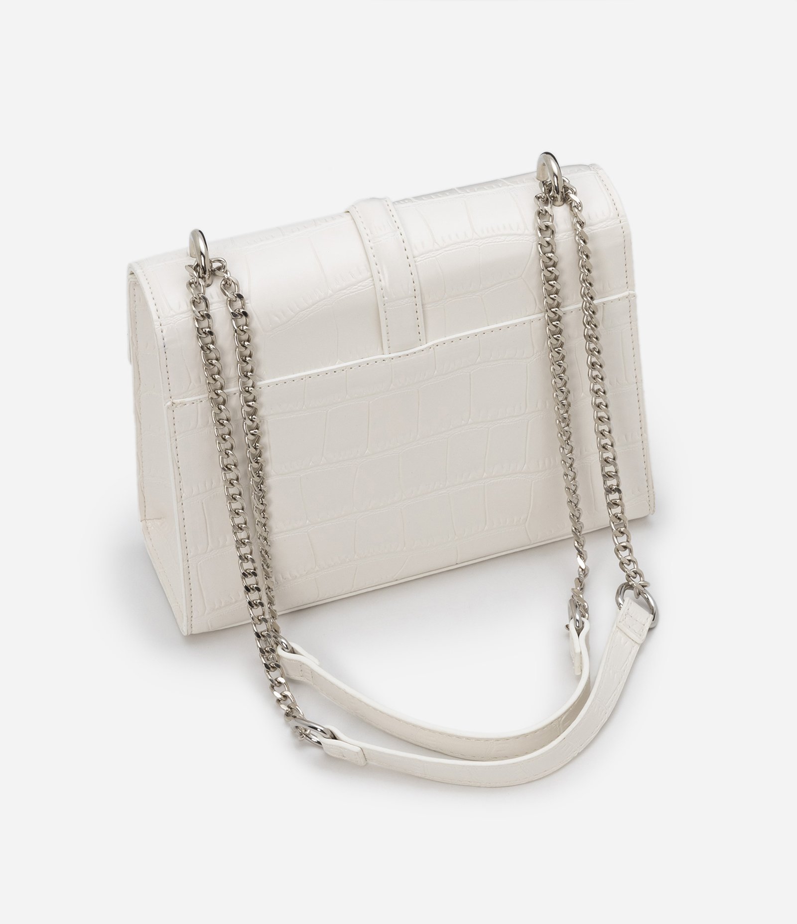 Bolsa Shoulder em PU com Lapela Envelope e Textura Croco Off White 4