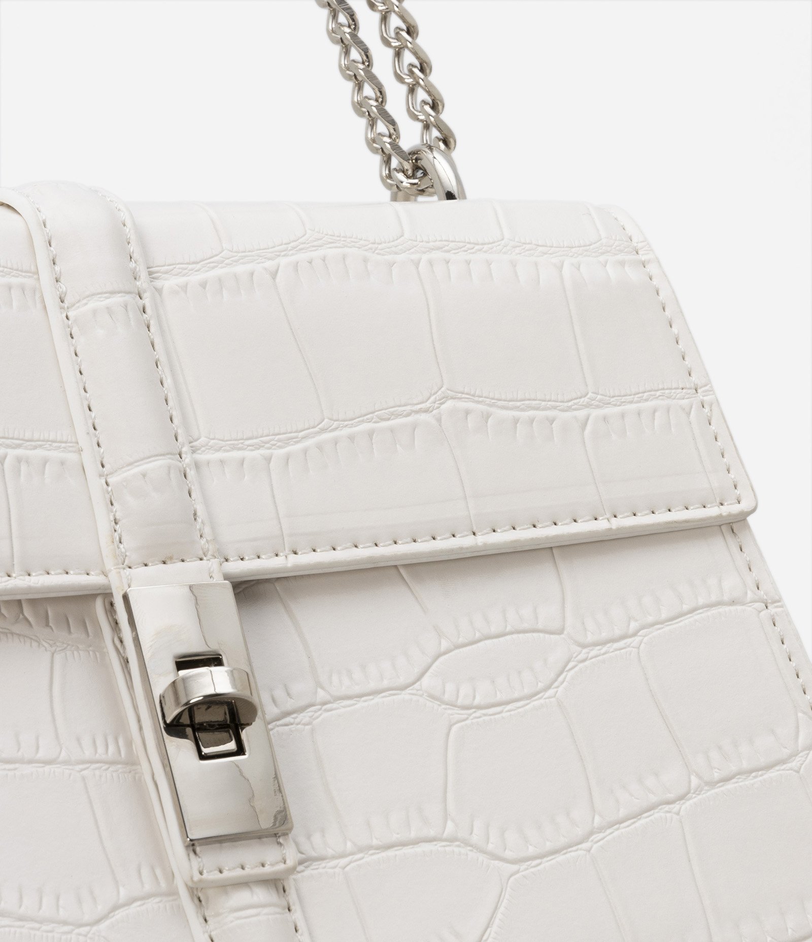 Bolsa Shoulder em PU com Lapela Envelope e Textura Croco Off White 5
