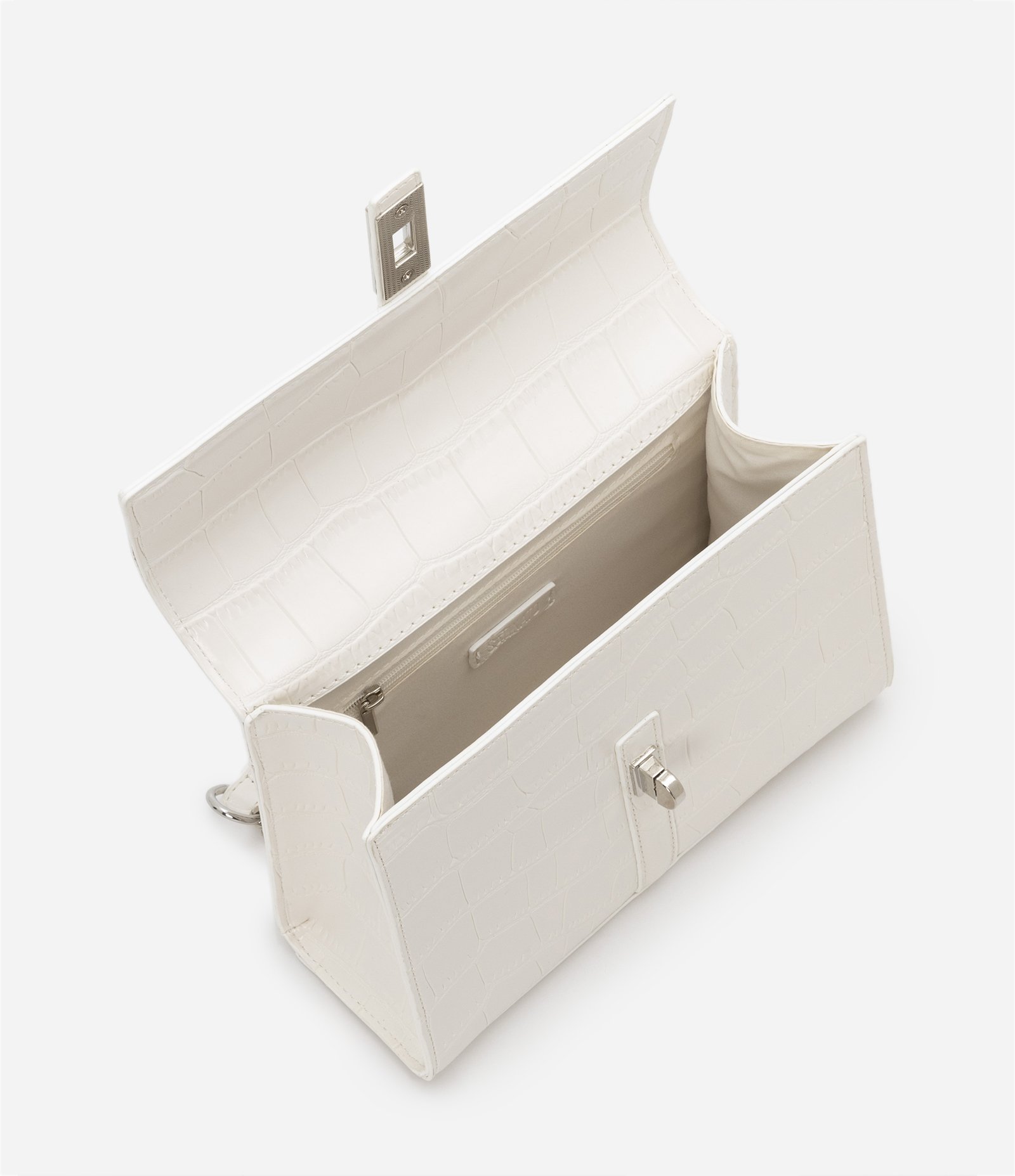 Bolsa Shoulder em PU com Lapela Envelope e Textura Croco Off White 6