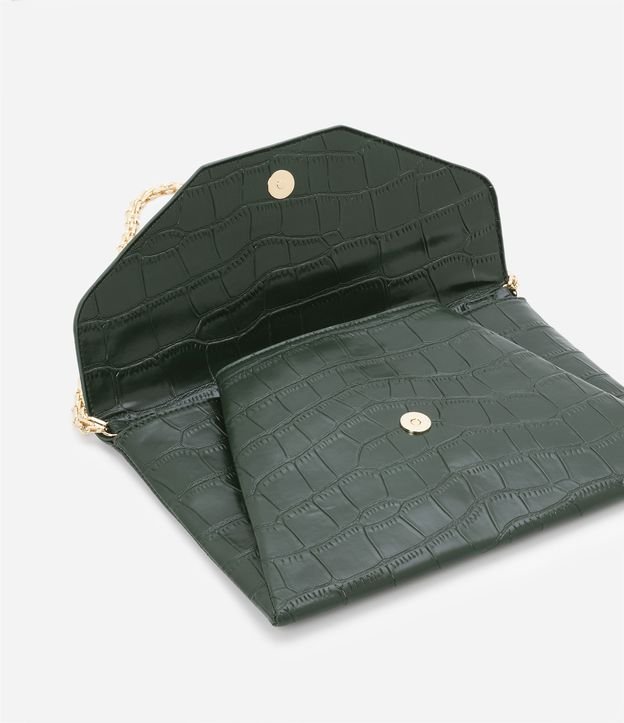 Bolsa Clutch em Pu com Textura Croco e Alça de Corrente Verde 7