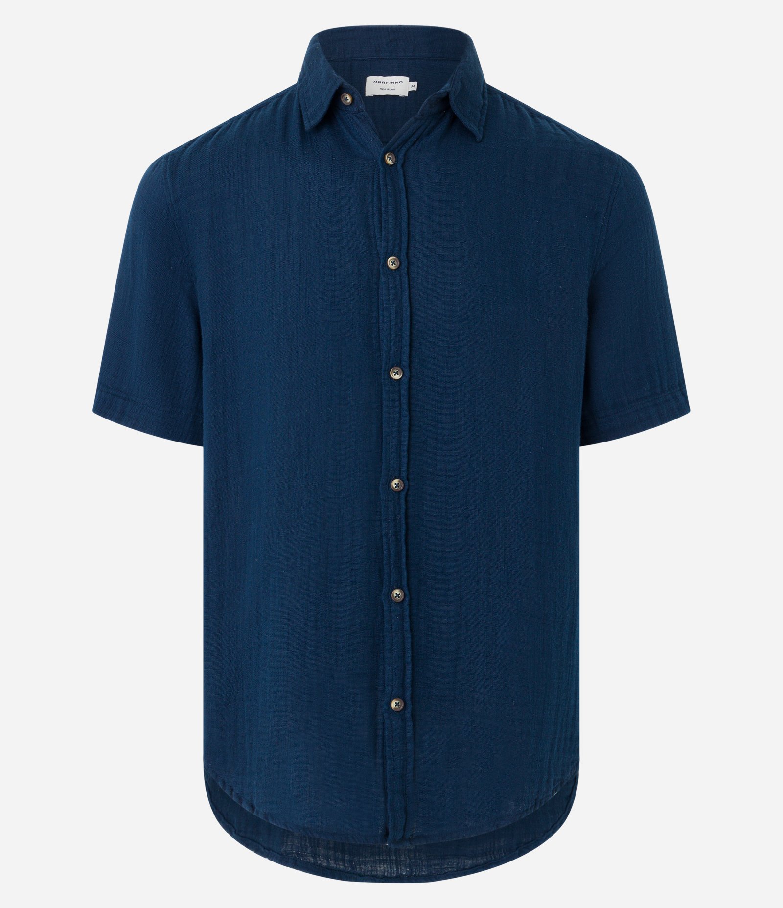 Camisa em Tricoline Plissage com Abotoamento Frontal Azul Escuro 5