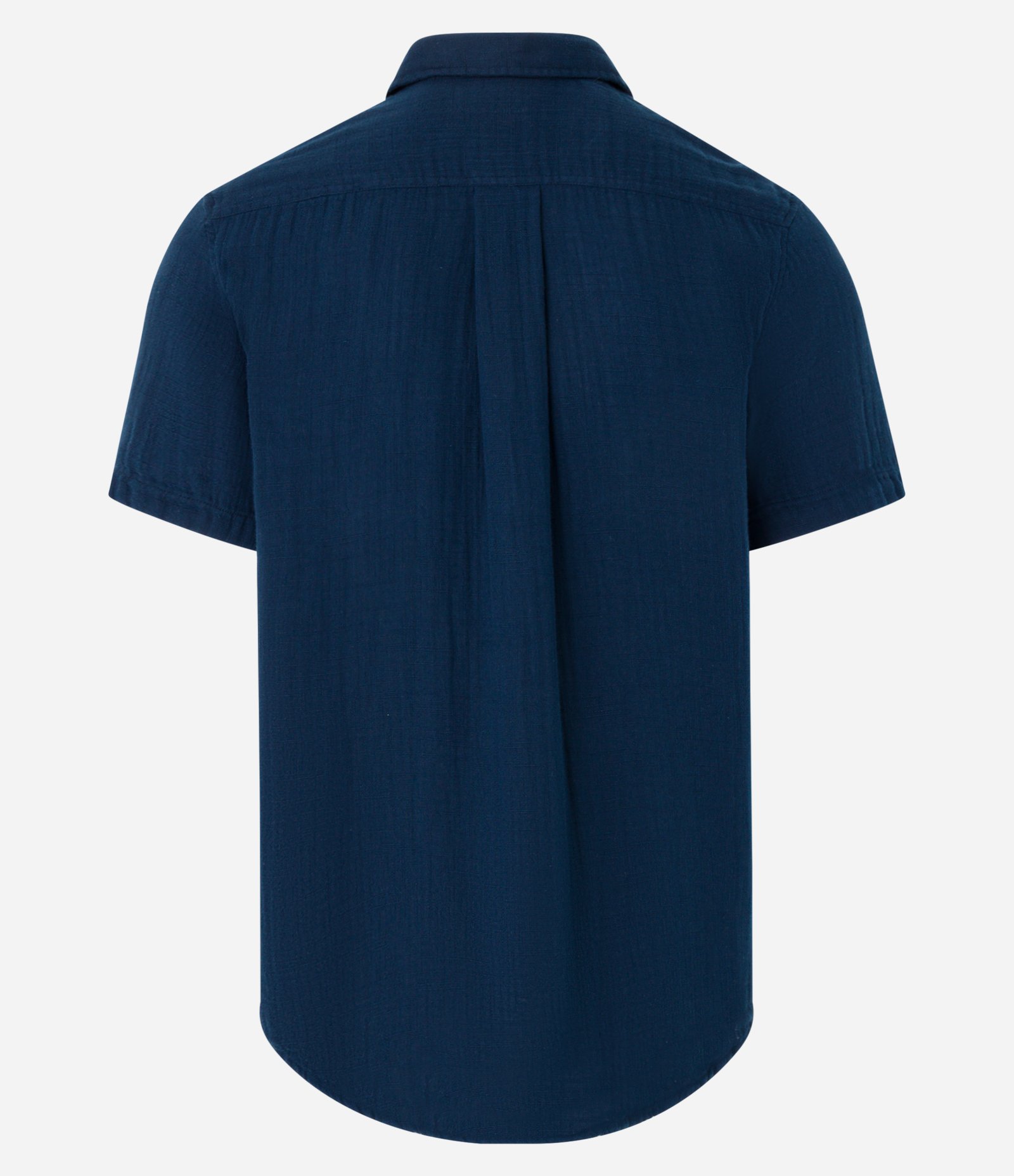 Camisa em Tricoline Plissage com Abotoamento Frontal Azul Escuro 6