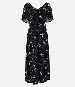 Vestido New Midi em Viscose Floral Liberty e Puxadinho no Busto