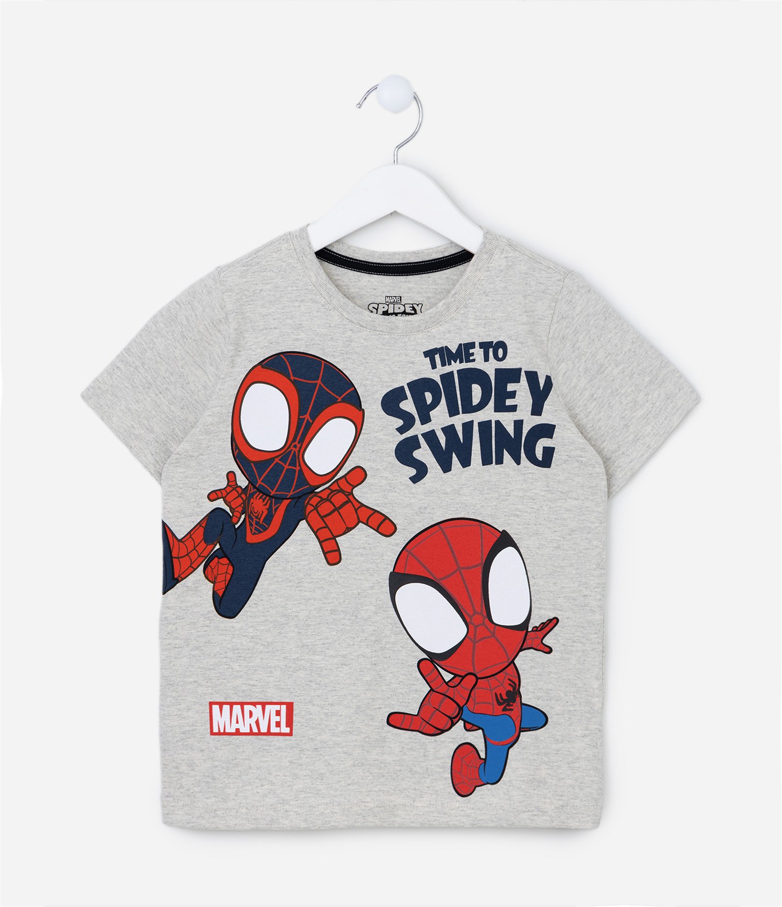 Camiseta Infantil com Estampa do Spidey e Lettering - Tam 3 a 10 Anos Cinza Claro 1