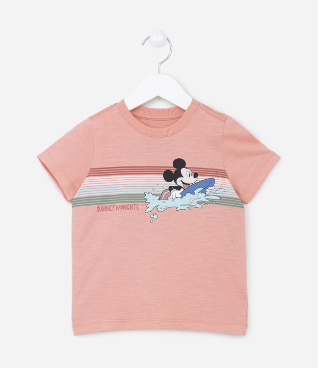 Camiseta Infantil com Estampa do Mickey Surfando - Tam 1 a 5 anos Laranja 1
