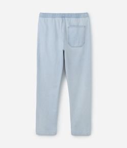 Calça Loose Jeans Delavê com Etiqueta Frontal