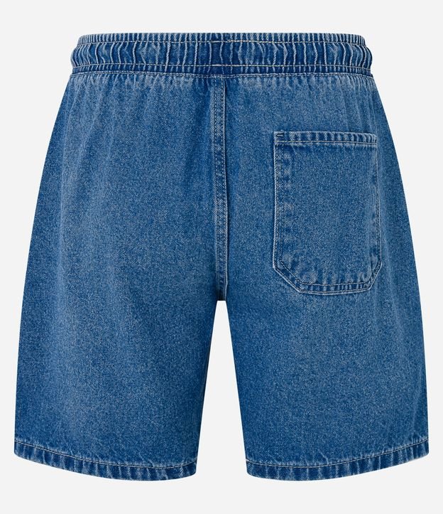 Bermuda Jeans com Cós Elástico Bolsos e Etiqueta Aplicada Azul Médio 7