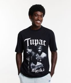 Camiseta em Meia Malha com Estampa Tupac