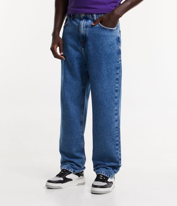 Calça Baggy Jeans com Bolsos Azul Médio 2
