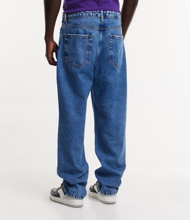 Calça Baggy Jeans com Bolsos Azul Médio 3
