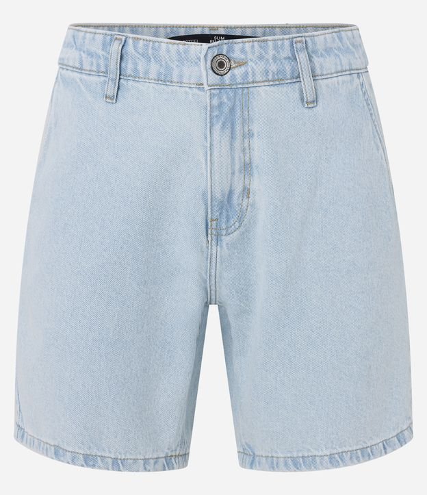 Bermuda Slim Relaxed Jeans com Bolso Faca e Pesponto Contrastante Azul Claro 5